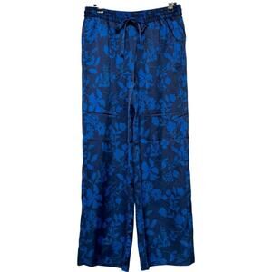 NWT Outerknown Marlow Floral Pull On High Rise Drawtring Wide Leg Pants Navy S